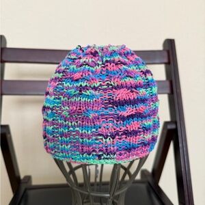 Colorful Stretchy Ponytail Knit Kids Beanie